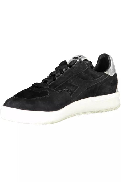 Elegant Black Leather Sneakers with Lace Details