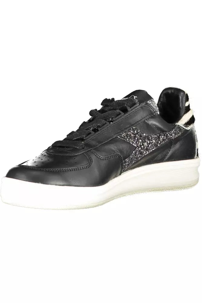 Sleek Black Leather Sneakers with Contrast Accents