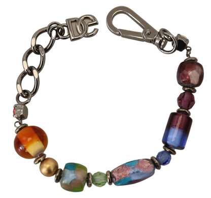 Dolce & Gabbana Multicolor Beaded Silver Chain Bracelet