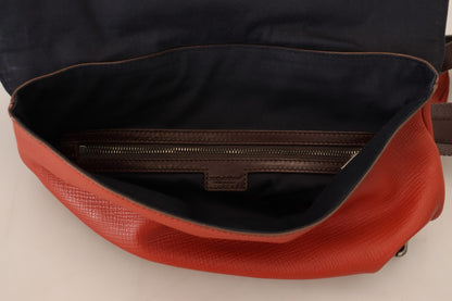 Borsa zaino da uomo con placca con logo in pelle arancione