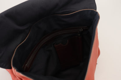 Borsa zaino da uomo con placca con logo in pelle arancione