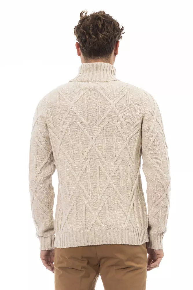 Alpha Studio Beige Merino Wool Men Sweater