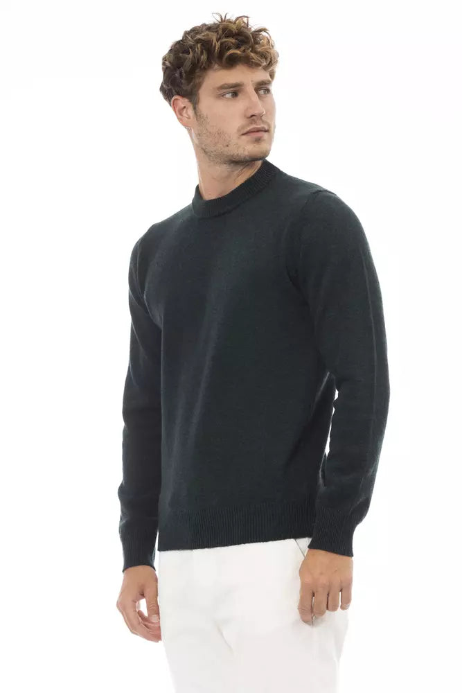 Eleganter grüner Wollpullover mit Rundhalsausschnitt