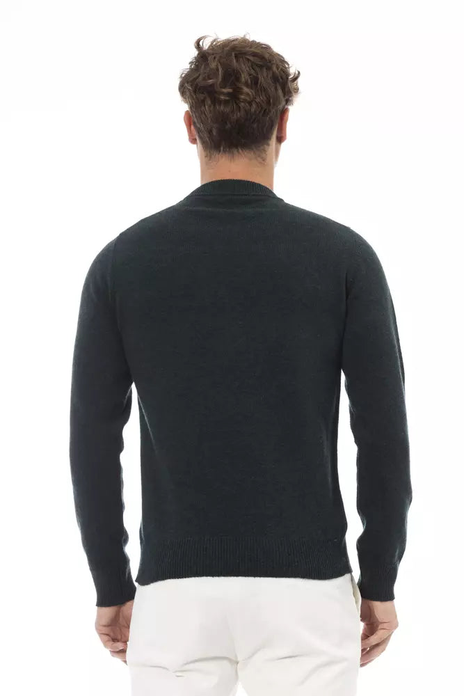 Eleganter grüner Wollpullover mit Rundhalsausschnitt