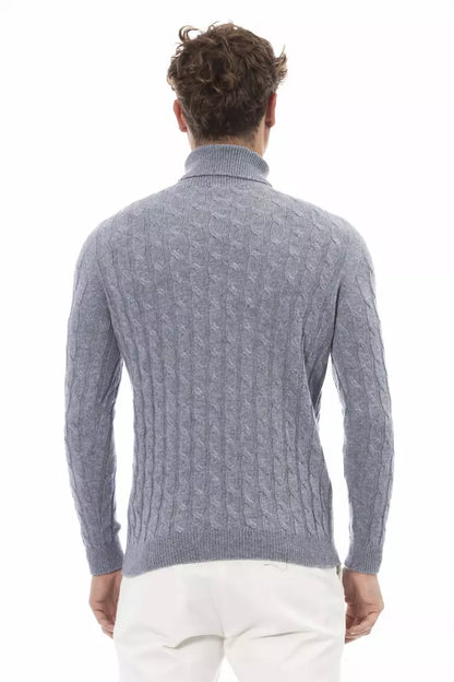 Alpha Studio Light Blue Wool Men Sweater