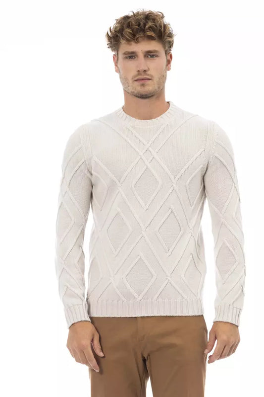 Beiger klassischer Pullover aus Merinowolle mit Rundhalsausschnitt