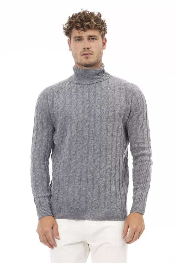 Alpha Studio Gray Viscose Men Sweater