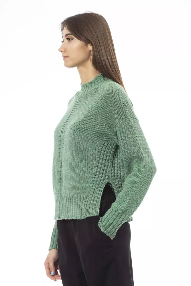 Eleganter grüner Rollkragenpullover aus Wollmischung