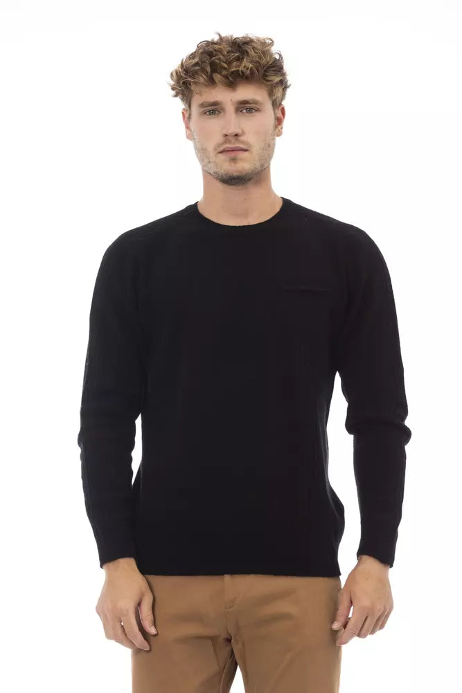 Eleganter Pullover mit Rundhalsausschnitt und Taschen in Schwarz