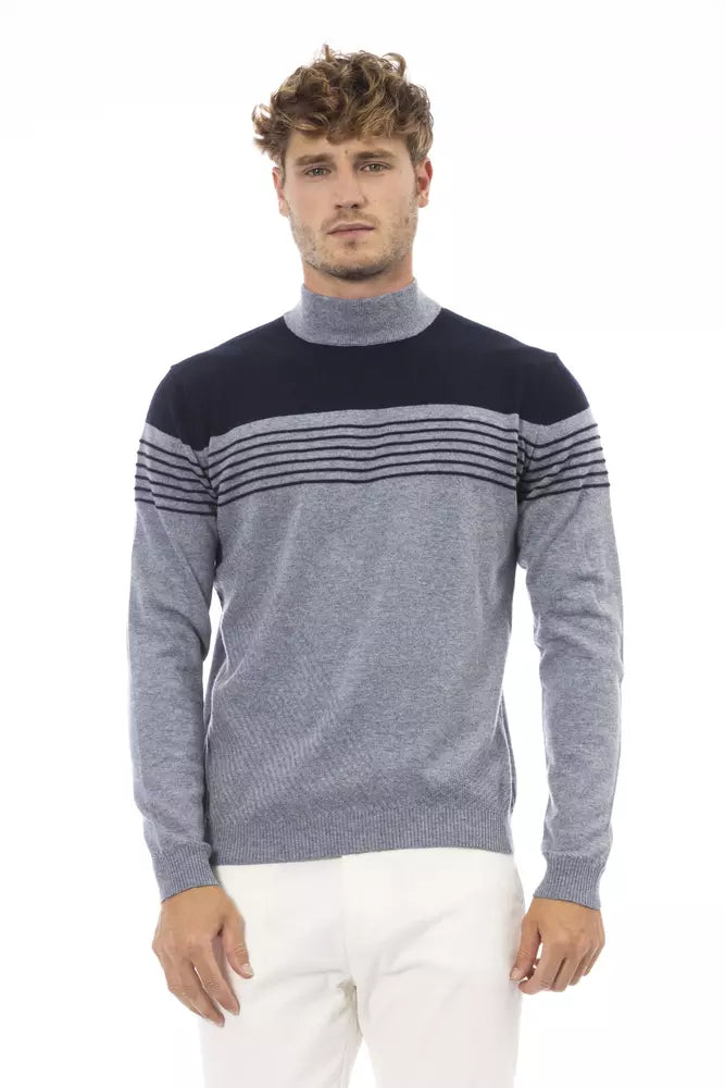 Alpha Studio Light Blue Wool Men Sweater