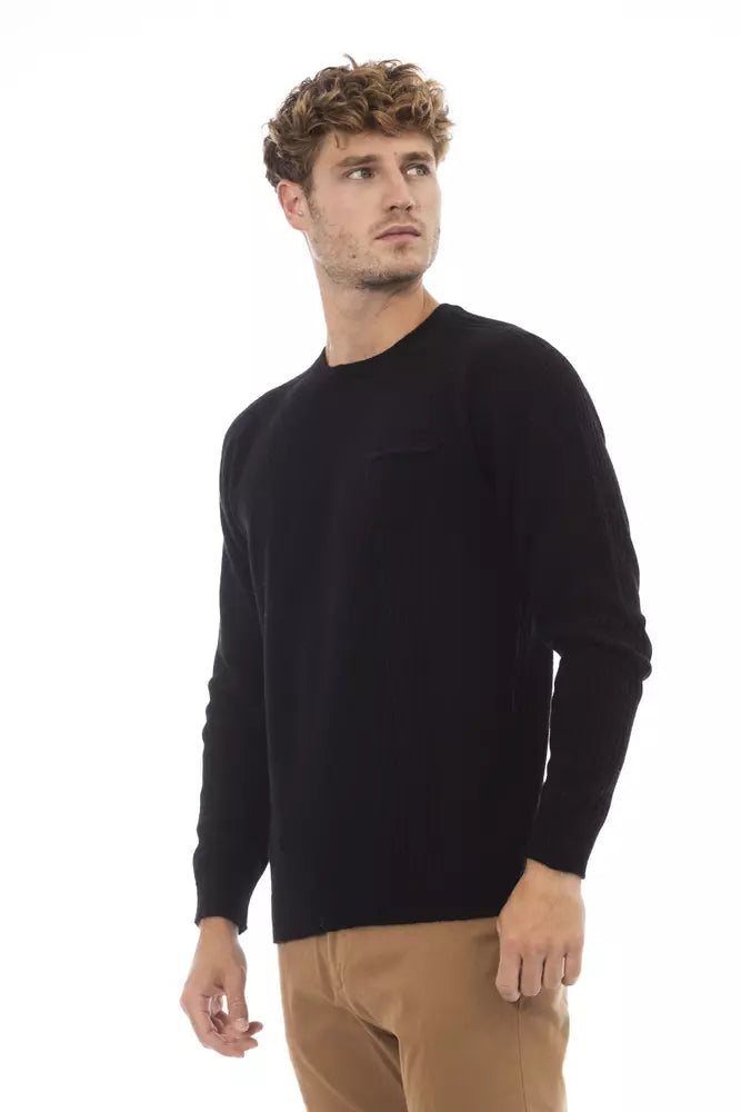 Eleganter Pullover mit Rundhalsausschnitt und Taschen in Schwarz