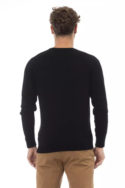 Eleganter Pullover mit Rundhalsausschnitt und Taschen in Schwarz