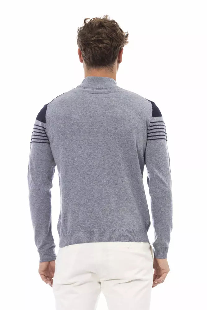 Alpha Studio Light Blue Wool Men Sweater