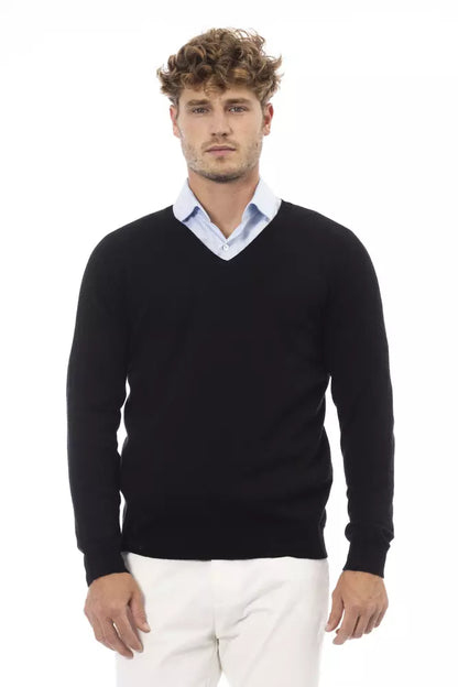 Eleganter V-Ausschnitt Pullover in schlichtem Schwarz