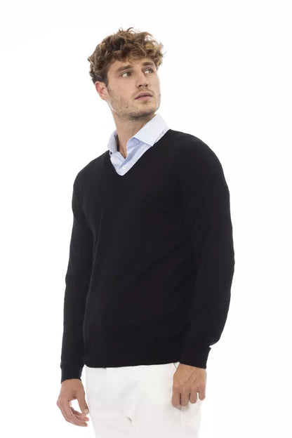 Eleganter V-Ausschnitt Pullover in schlichtem Schwarz