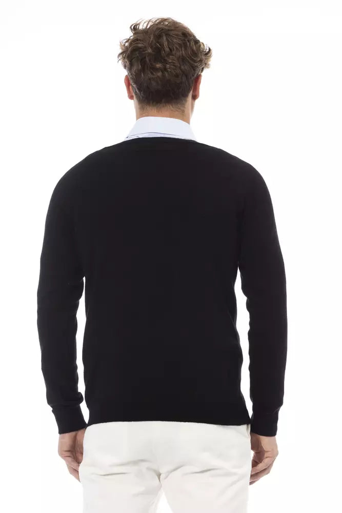 Eleganter V-Ausschnitt Pullover in schlichtem Schwarz