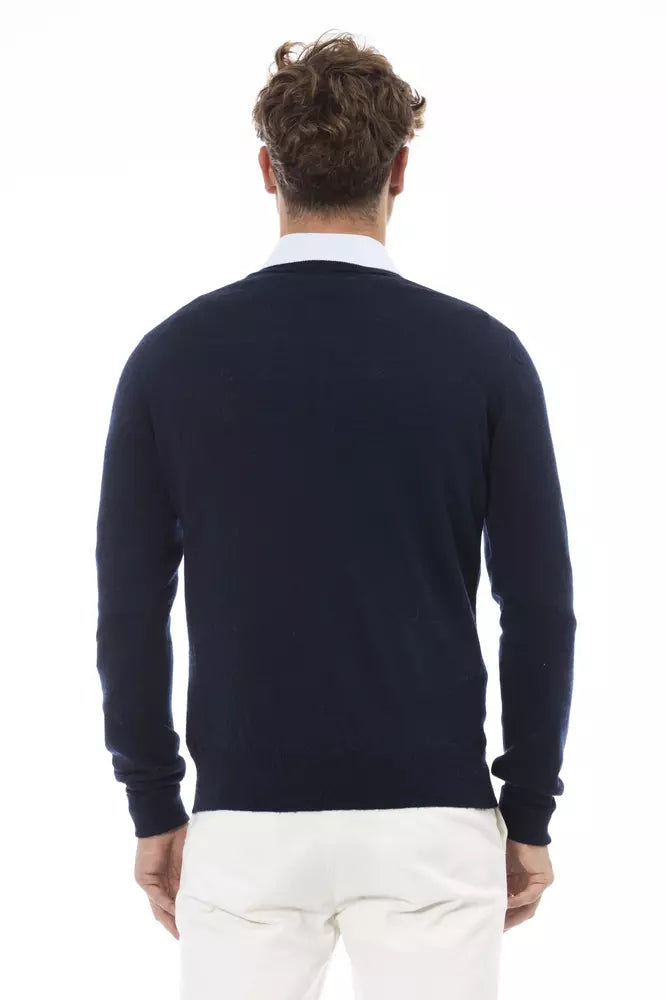 Eleganter V-Ausschnitt Pullover in prächtigem Blau