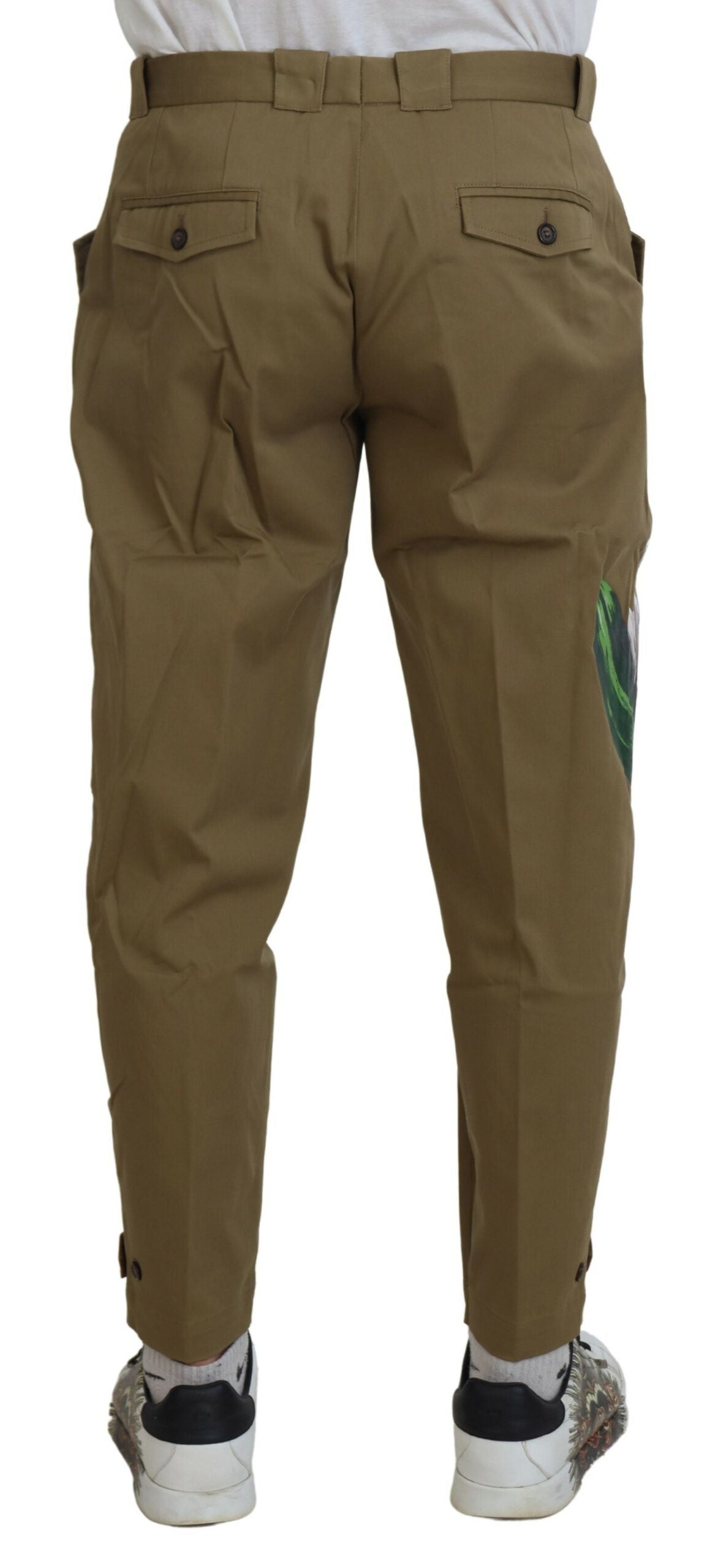 Pantaloni chino floreali elasticizzati in cotone beige