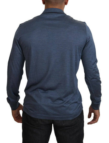 Maglione pullover polo con colletto in seta blu