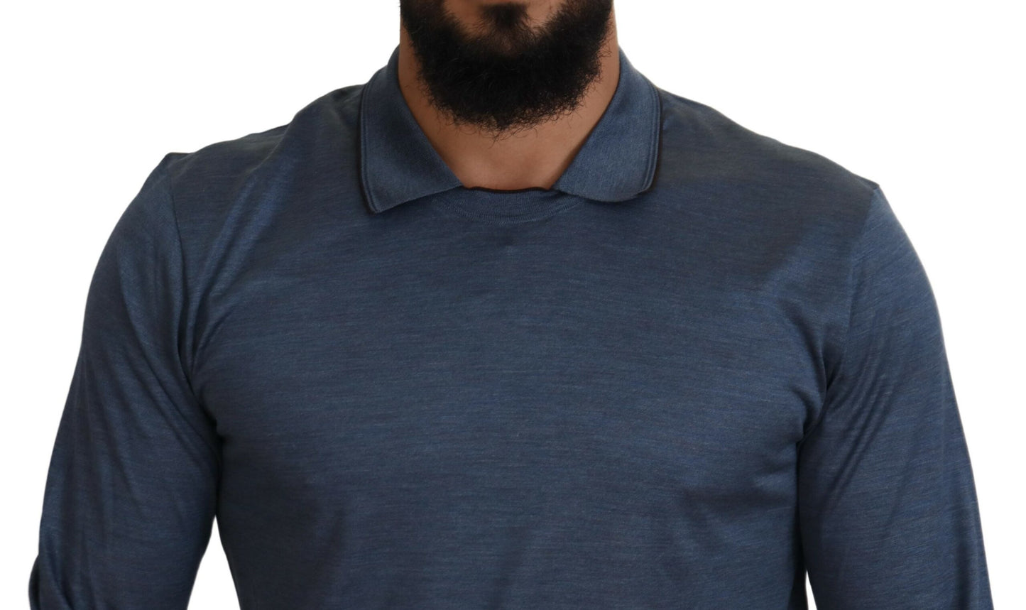 Maglione pullover polo con colletto in seta blu