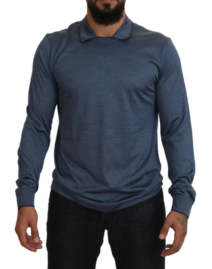 Maglione pullover polo con colletto in seta blu