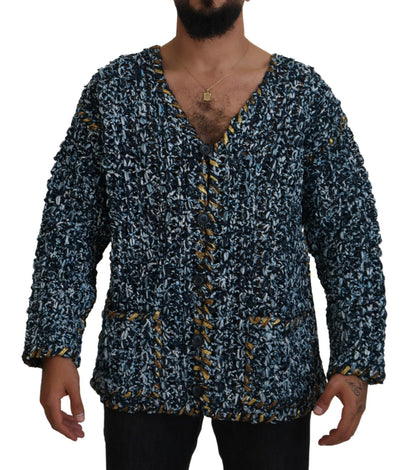 Cardigan Blu Con Bottoni Maglione Fatto A Mano