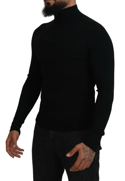 Maglione pullover dolcevita nero con mezza zip