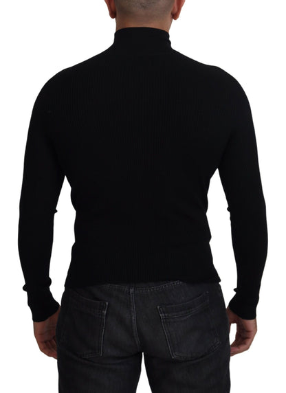 Maglione pullover dolcevita nero con mezza zip