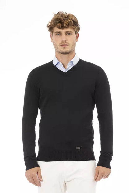 Eleganter schwarzer Pullover aus Kaschmirmischung mit V-Ausschnitt