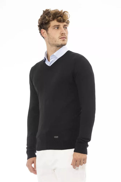 Eleganter schwarzer Pullover aus Kaschmirmischung mit V-Ausschnitt