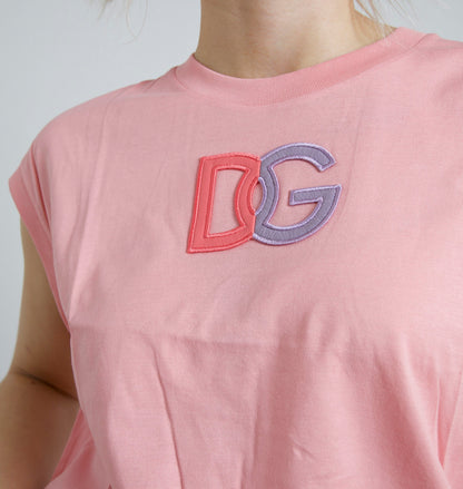 T-shirt girocollo con logo DG in cotone rosa