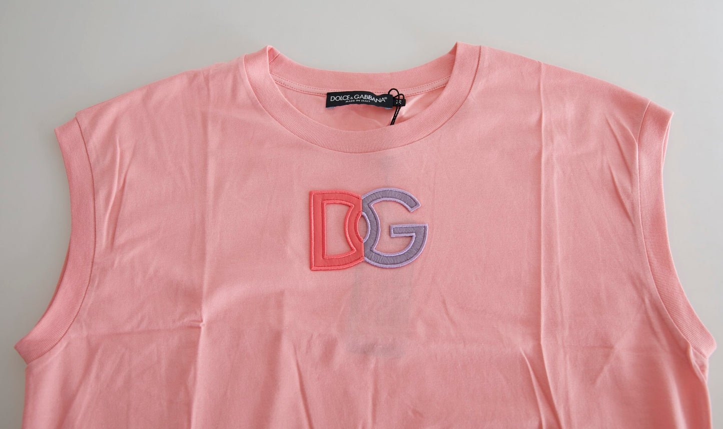 T-shirt girocollo con logo DG in cotone rosa