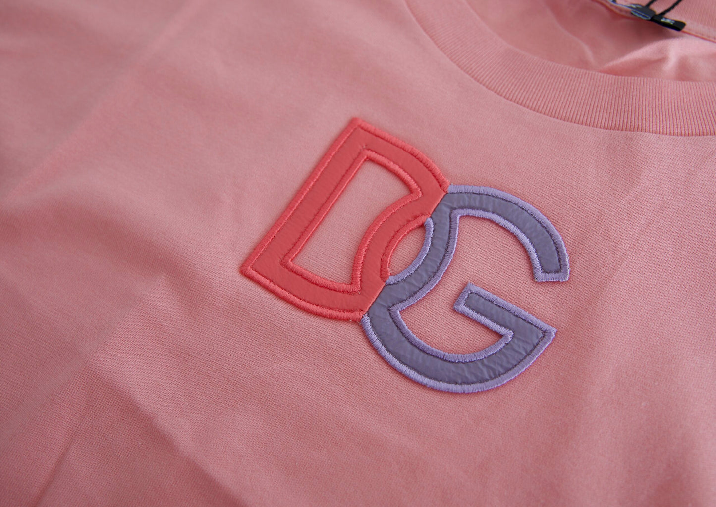 T-shirt girocollo con logo DG in cotone rosa