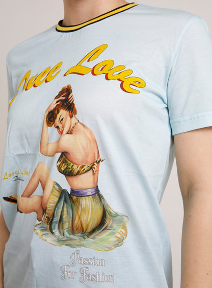 T-shirt girocollo Free Love in cotone azzurro