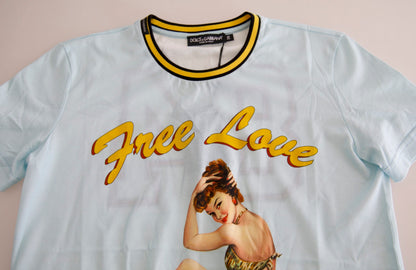 T-shirt girocollo Free Love in cotone azzurro