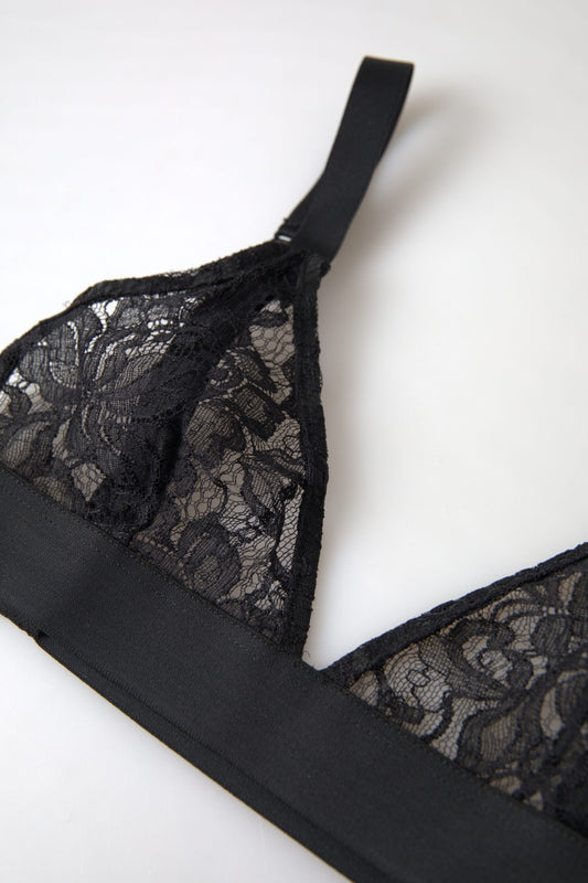 Intimo reggiseno elasticizzato in nylon di pizzo floreale nero