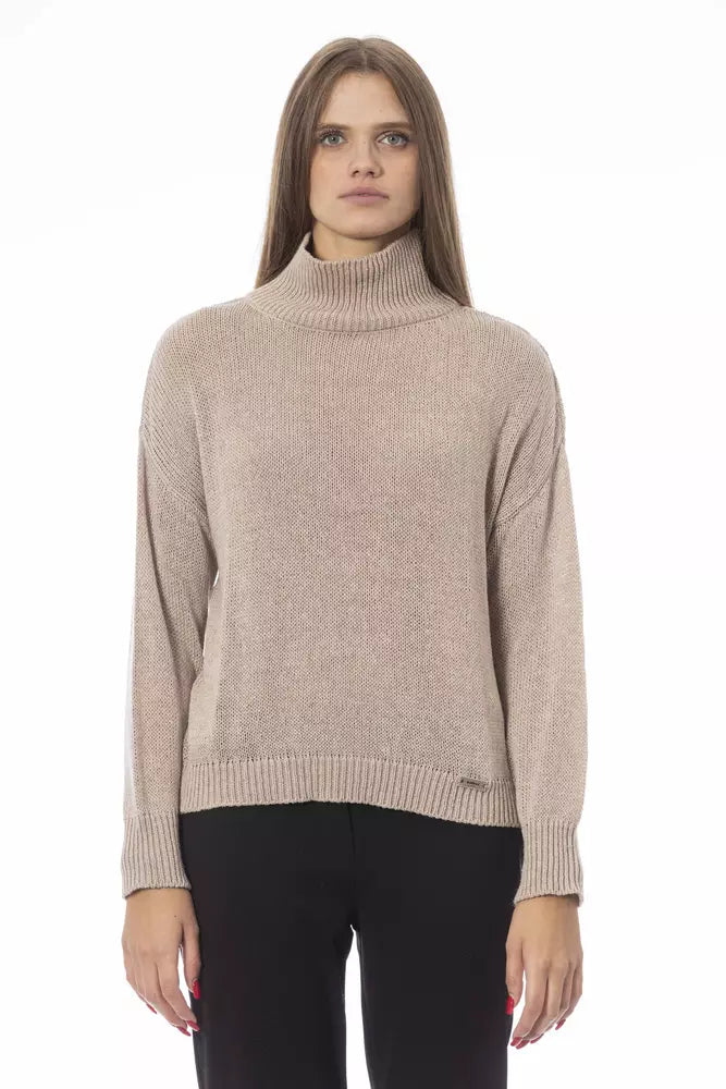 Schicker beigefarbener Pullover mit Vulkankragen