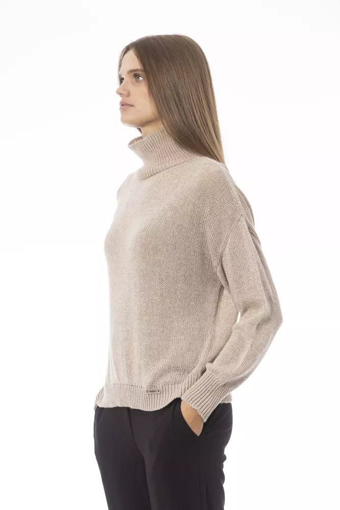 Schicker beigefarbener Pullover mit Vulkankragen