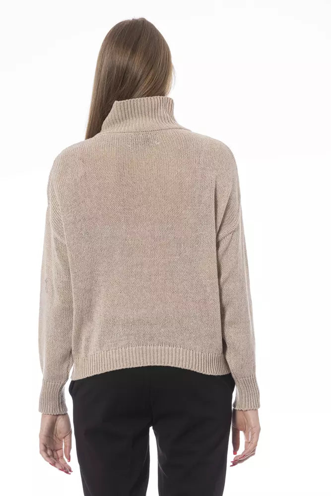 Schicker beigefarbener Pullover mit Vulkankragen