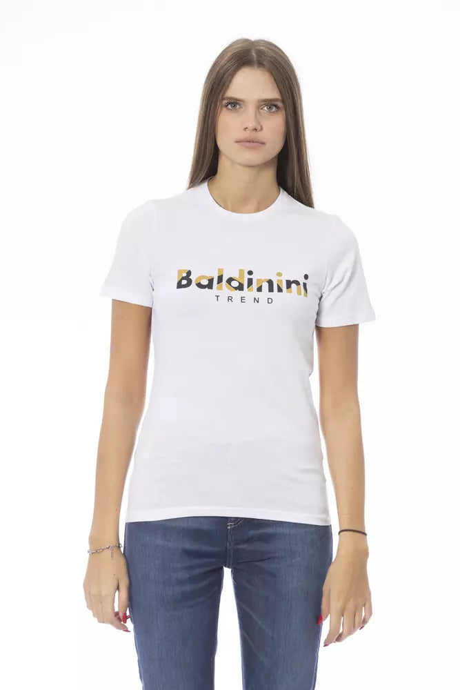 Strahlend weißes Baumwoll-T-Shirt mit Rundhalsausschnitt