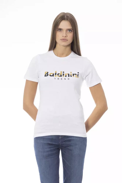 Strahlend weißes Baumwoll-T-Shirt mit Rundhalsausschnitt