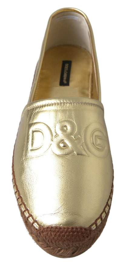 Scarpe espadrillas basse in pelle dorata con mocassini D&amp;G