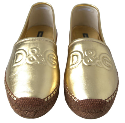 Scarpe espadrillas basse in pelle dorata con mocassini D&amp;G