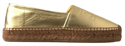 Scarpe espadrillas basse in pelle dorata con mocassini D&amp;G