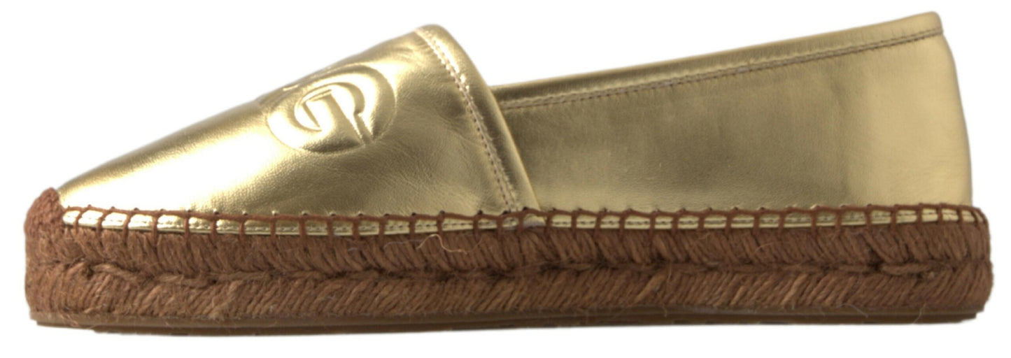 Scarpe espadrillas basse in pelle dorata con mocassini D&amp;G