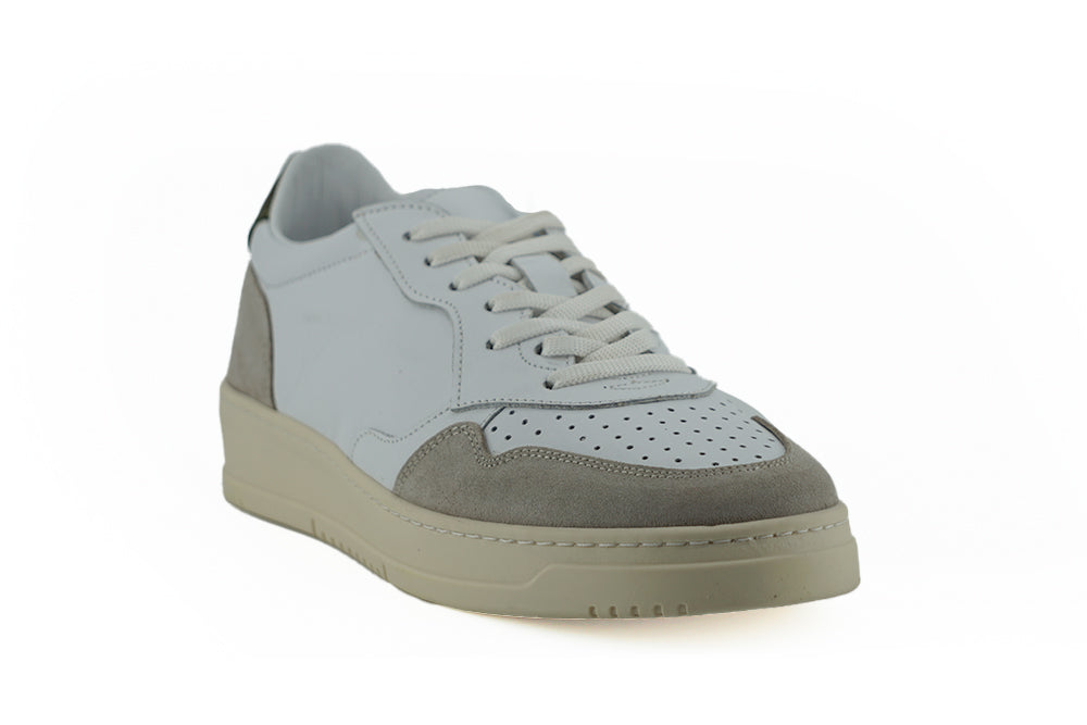 Sneakers basse in pelle bianca e beige