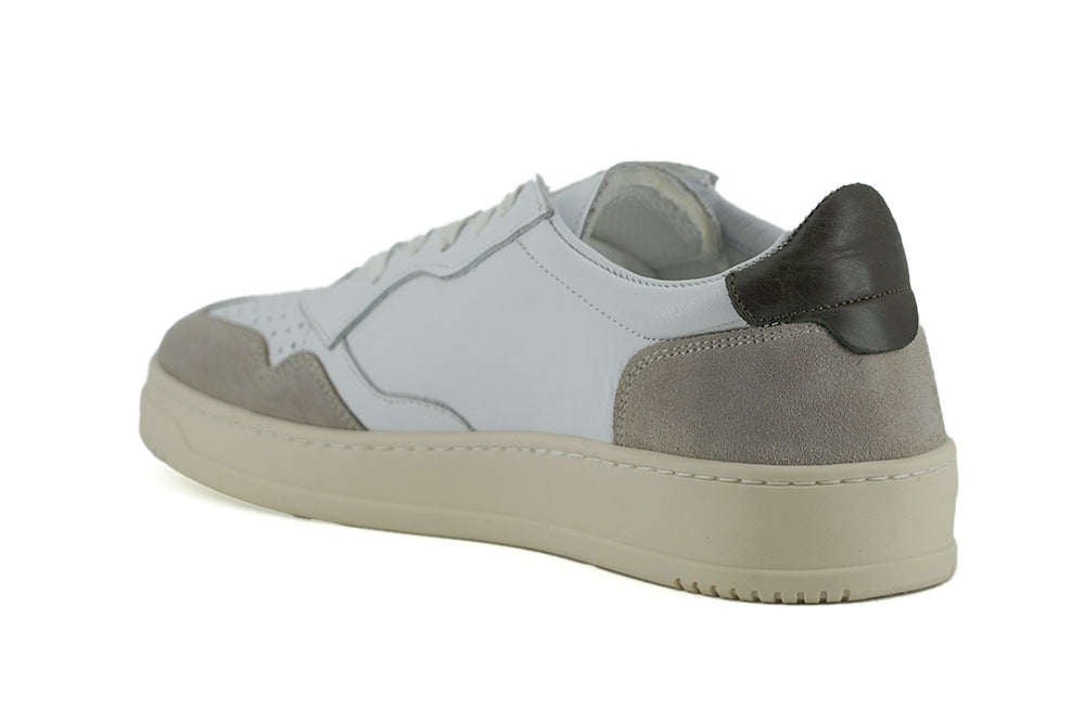 Sneakers basse in pelle bianca e beige