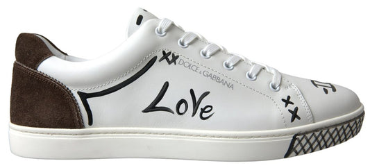 Scarpe da ginnastica casual LOVE in pelle bianca marrone