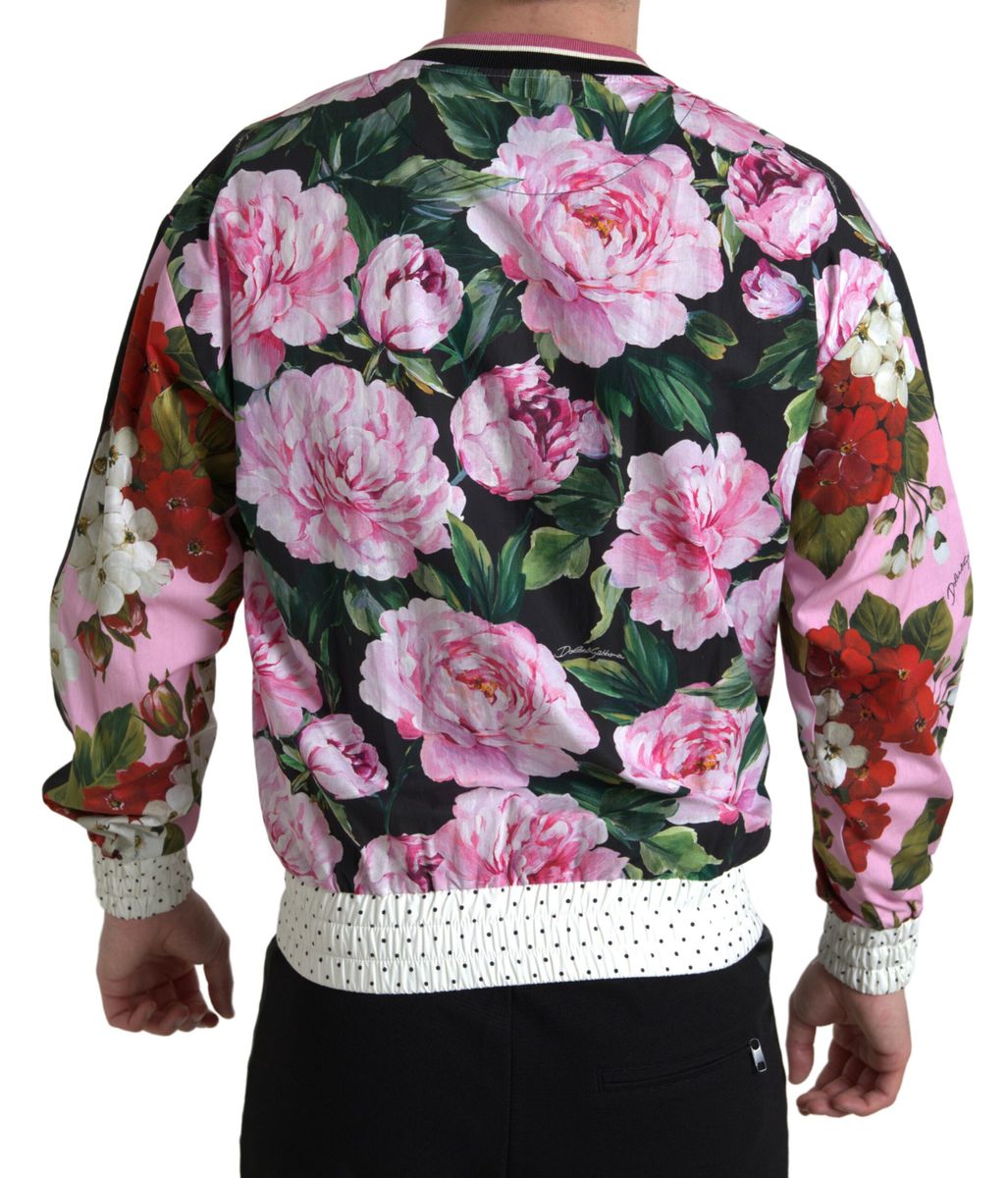 Maglione girocollo con rose floreali rosa