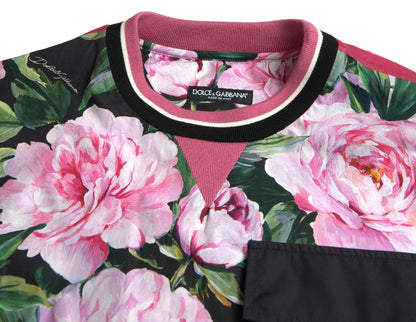 Maglione girocollo con rose floreali rosa